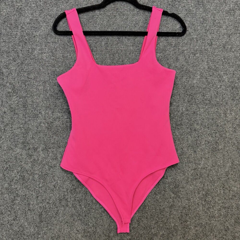 Scuba Modern Square Neck Tank Bodysuit Sleeveless Pink L Festival Rave Barbie